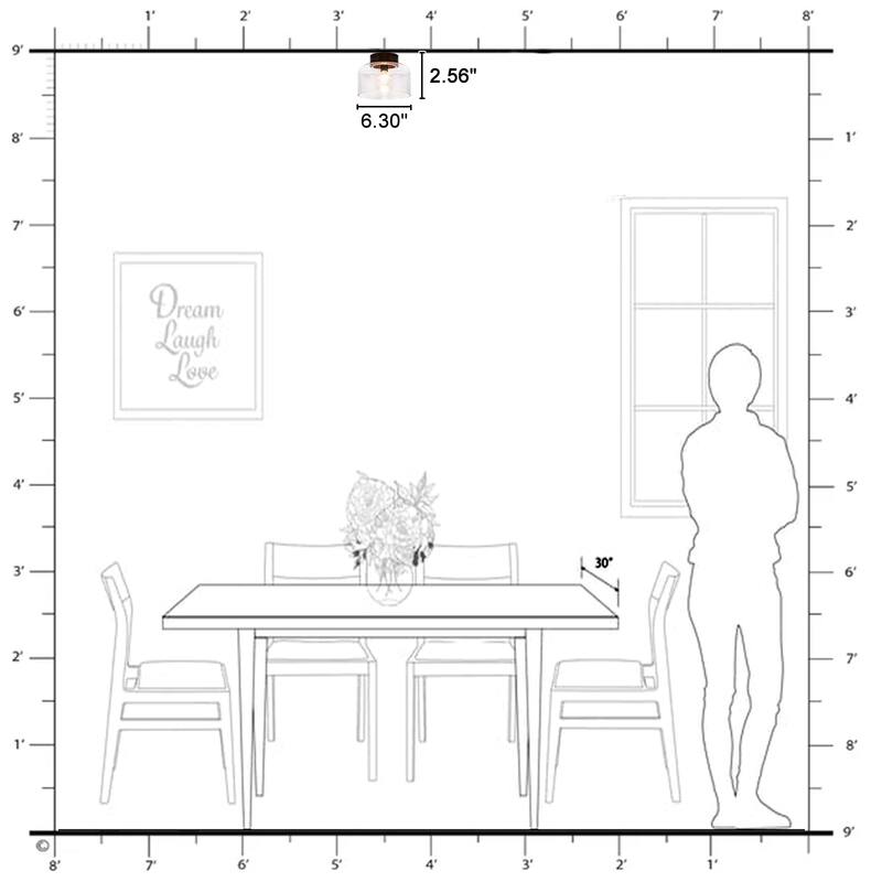 1-Light Wood Flush Mount Ceiling Light with Clear Textured Glass Shade - Dia.11.81-in