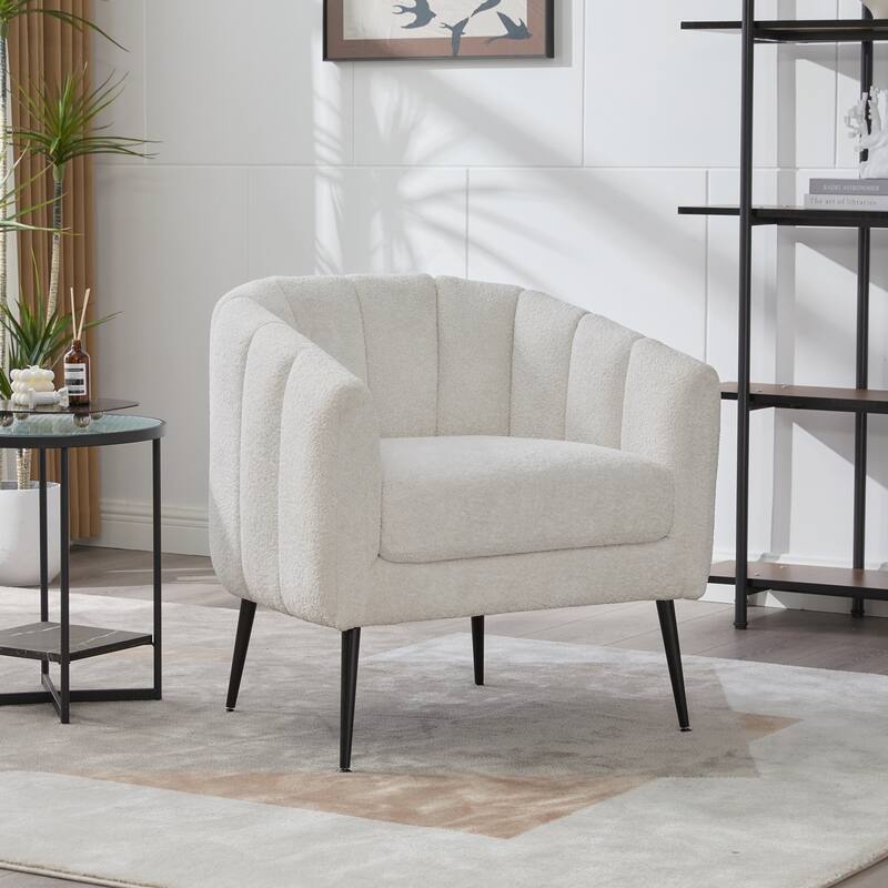 Modern Upholstered Vanity Barrel Accent Chair with Metal Legs, Lounge Chair Single Sofa Round Leisure Armchair