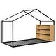 preview thumbnail 5 of 11, Black Twin Size Metal Wood House Bed Frame with Shelves and Lights