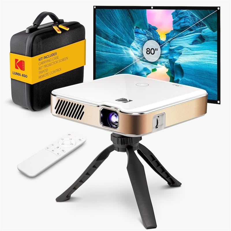 Kodak Luma 450 Smart Projector, Full HD Portable Pico Projector with 80" Screen, Tripod, Remote & Case - White