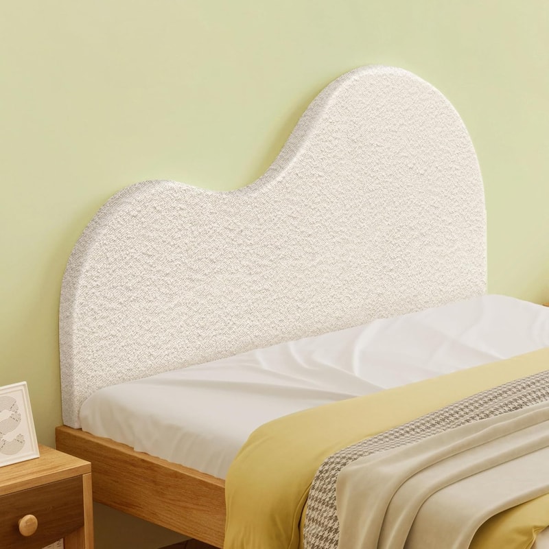 WOWMAX Faux Fleece Queen Headboard,Creative Curved Upholstered Headboard, Foam Filled Fabric Head Board - White - Full