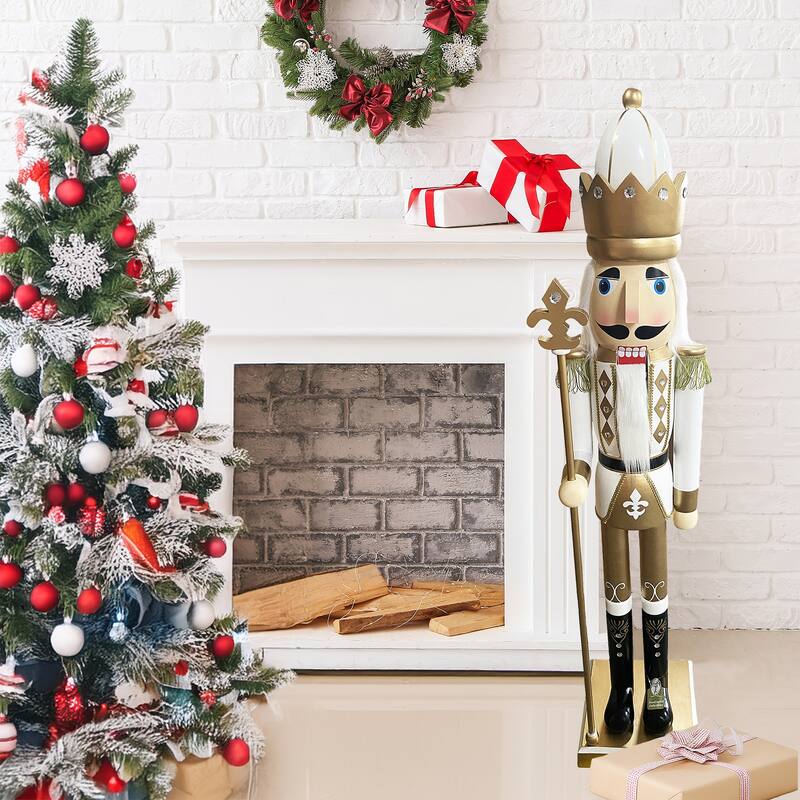 60" White & Gold Nutcracker