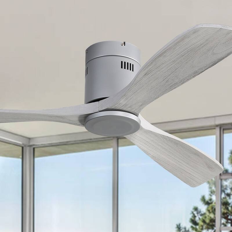 52" Low Profile Ceiling Fan Light Kits with Remote 3 Solid Wood Blades Integrated LED Light Optional