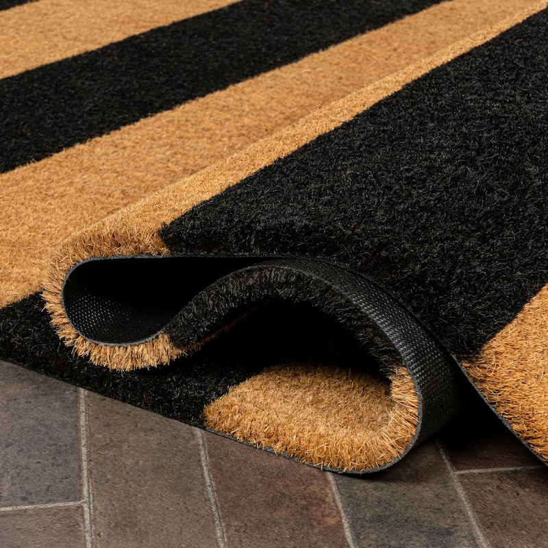 Sutton Modern Coastal Striped Coir Indoor/Outdoor Area Rug