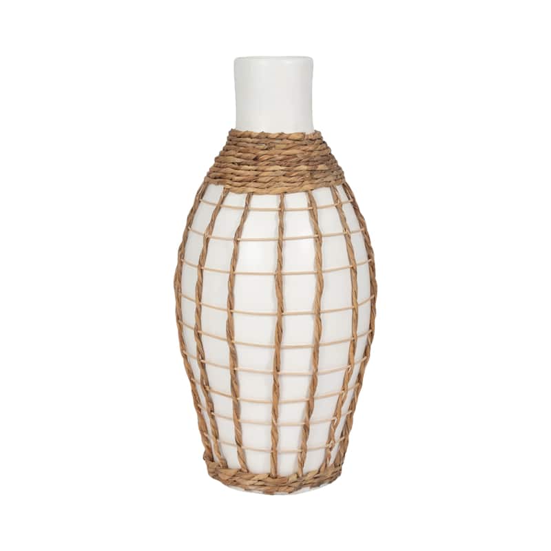 Sagebrook Home Terracotta, 18"h Bottle Vase, White/Brown Finish, Ceramic Art Piece