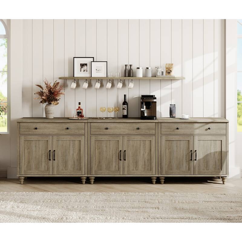 Farmhouse Sideboard, Buffet Cabinet with Storage Cabinets - 101inch -  Wash Grey