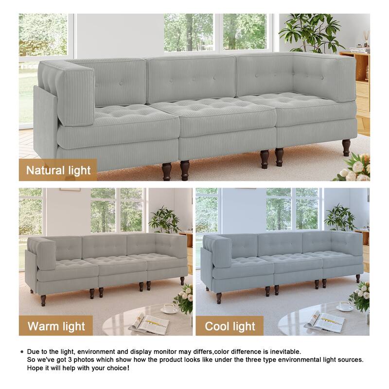 98"W Modular Upholstered Corduroy Sectional Sofa for Living Room