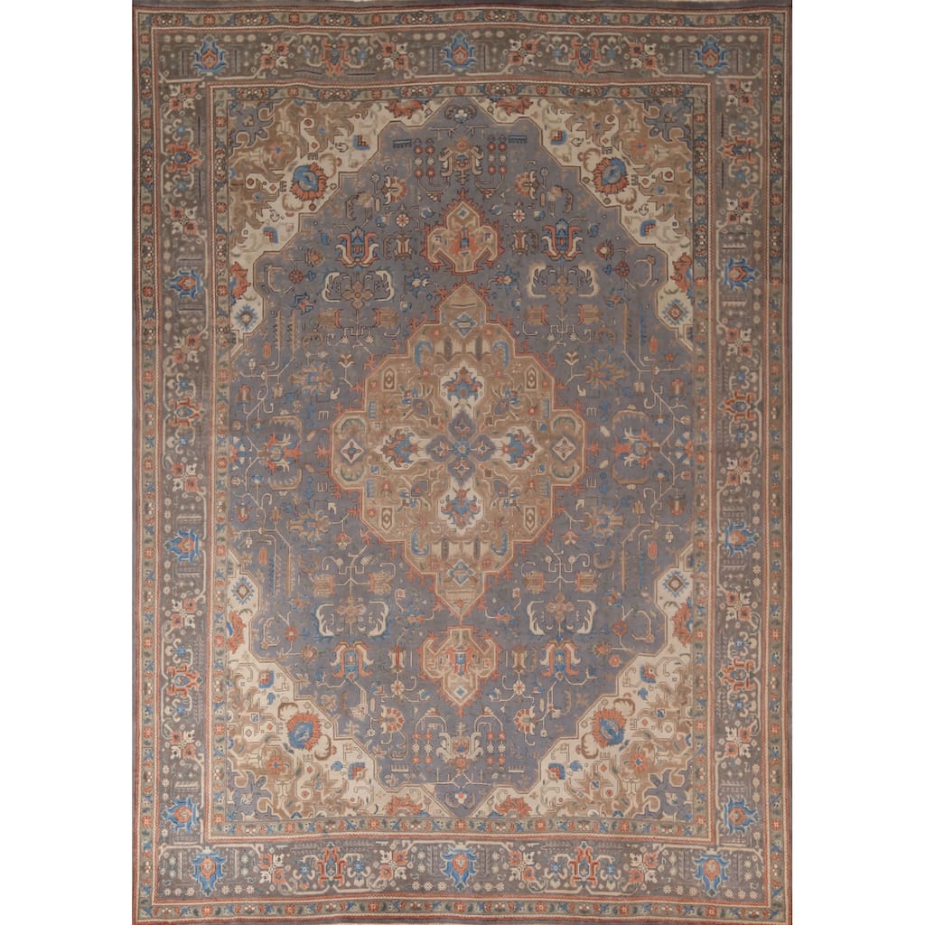 Geometric Tabriz Persian Vintage Area Rug Handmade Wool Carpet - 9'9"x 12'8"