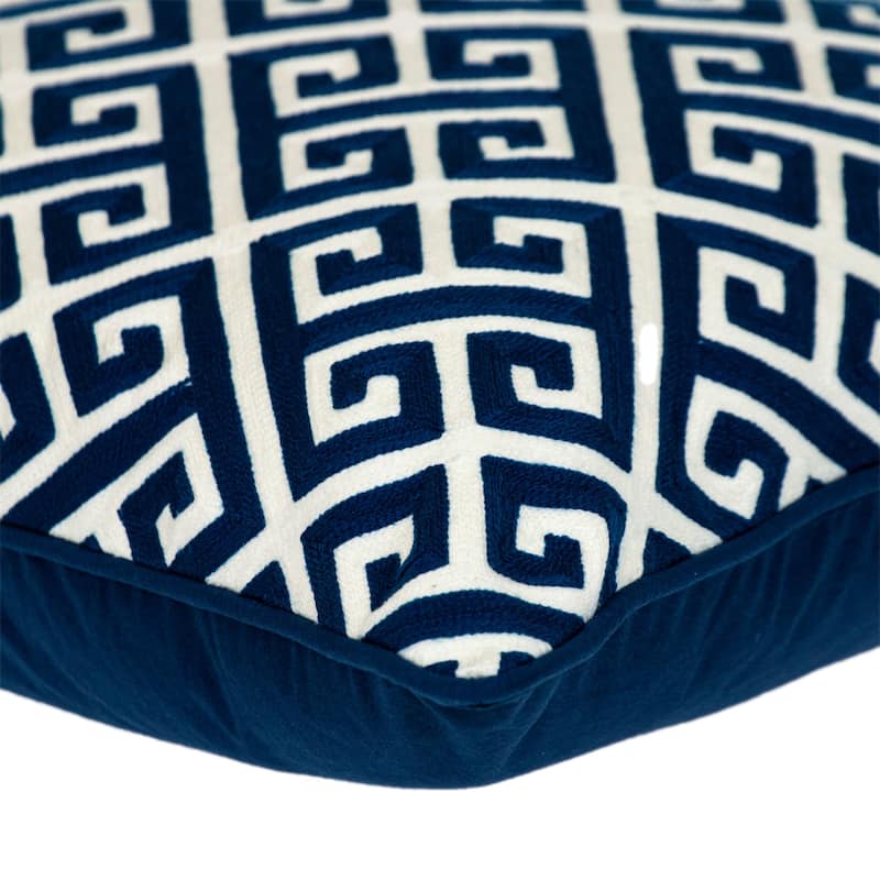 Greek Key Square Cotton Throw Pillow - 20" - Blue and White