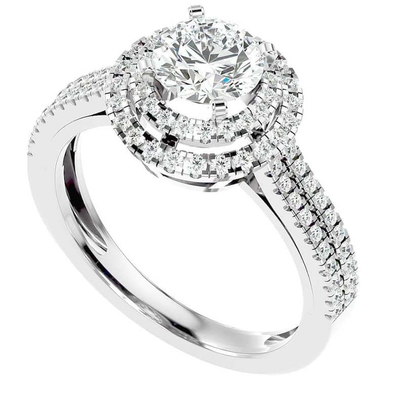 1 1/2Ct Moissanite & Diamond Double Halo Engagement Ring White Yellow Rose Gold