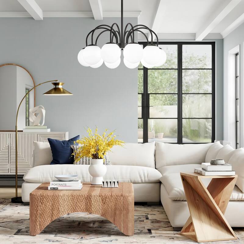 6/10-Light Modern Linear Sputnik Cluster Frosted Opaque Glass Globe Bubble Chandelier for Dining Room