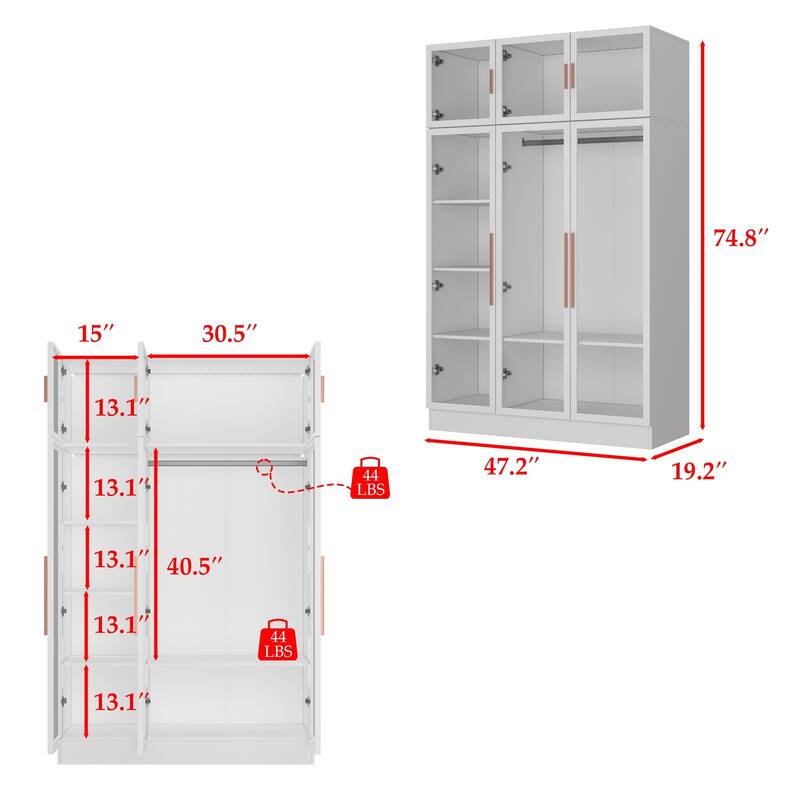 Wardrobe Armoire Wooden Closet with Tempered Glas Door With LED Light