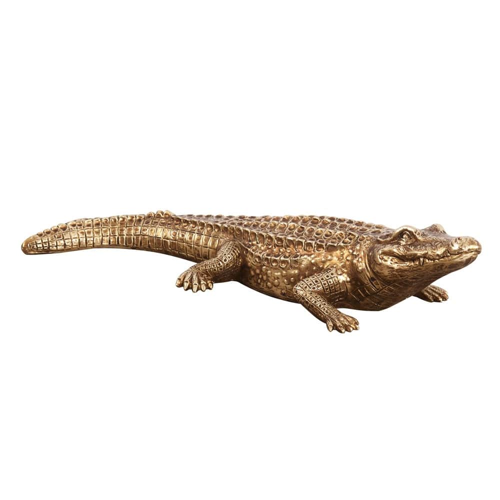 Golden Crocodile Brass Finish Sculpture - 3" H x 13" W