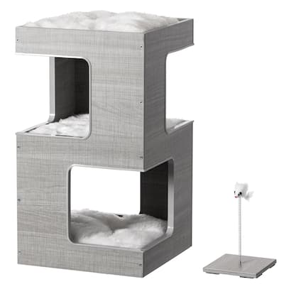 Multi Level Cat Tall Climbing Tree House for Indoor Cats | Spacious Wood Tower Stand with Removable Soft Blanket and Condo