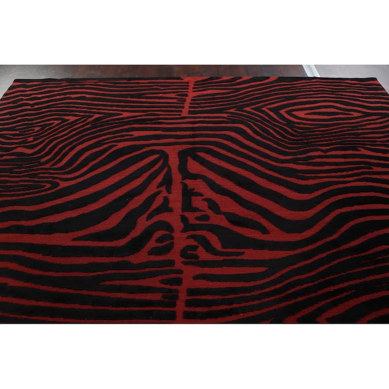 Vegetable Dye Animal Print Nepalese Area Rug Hand-knotted Wool Carpet - 10'1" x 12'0"