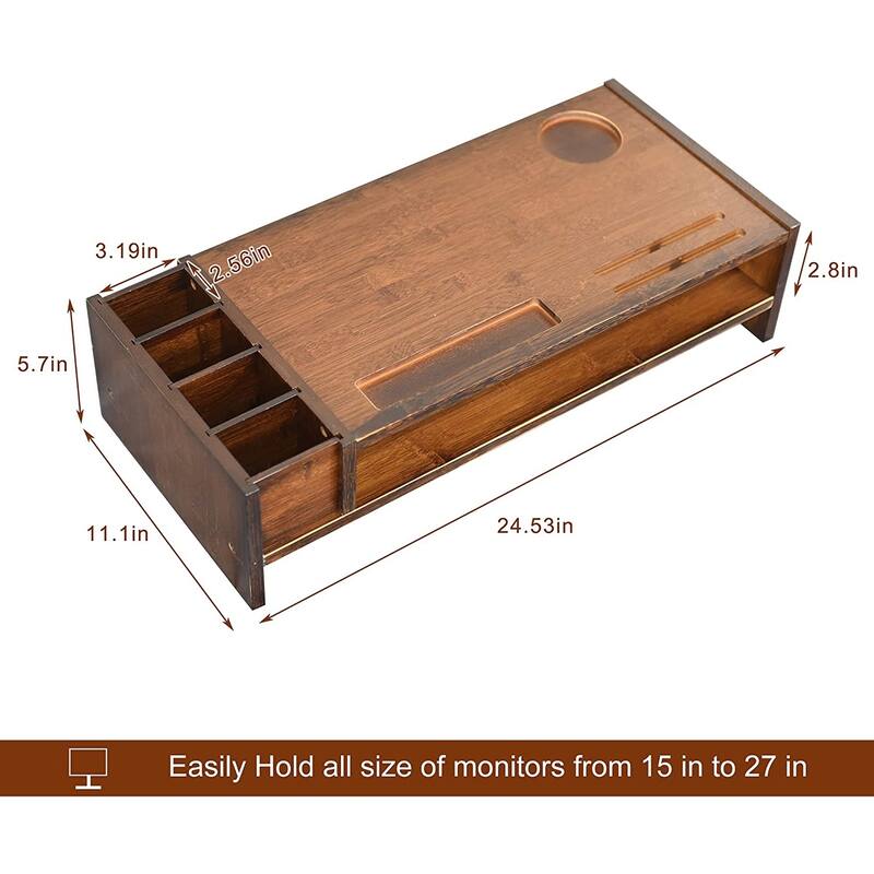 Wood Computer Monitor Stand Desktop Organizer with Drawer