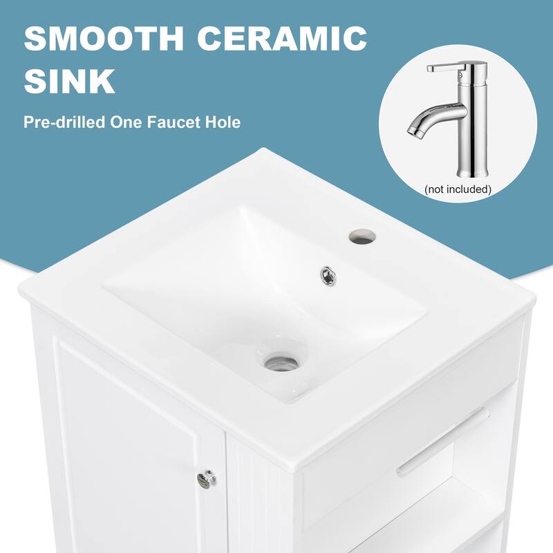 Anmytek 20 Inch Small Bathroom Vanity Ceramic Sink Soft Close Drawer Side Shelves