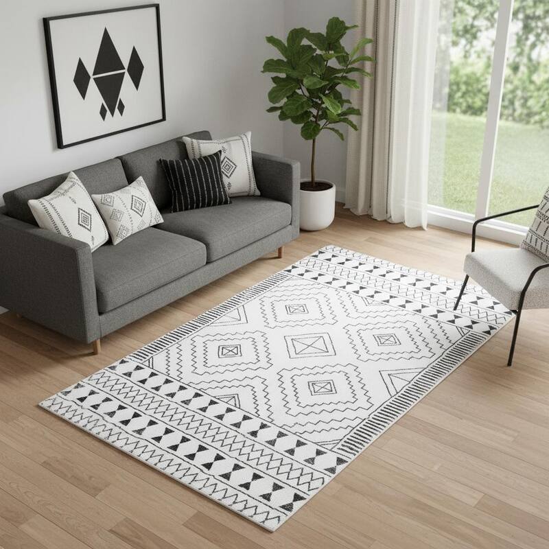 HomeRoots Moroccan Modern, Contemporary Rectangle Area Rug - 5' X 8'