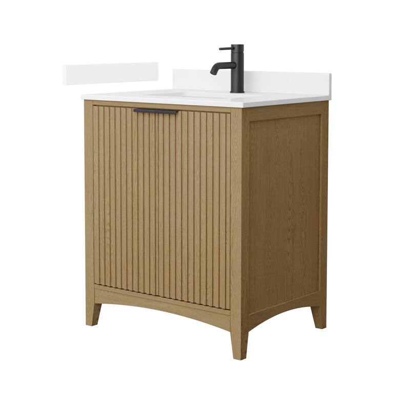Wyndham Collection WCF9191-30S-VCA-UNSMXX Palmilla 30" Free Standing - Natural Oak / White Cultured Marble Top / Matte