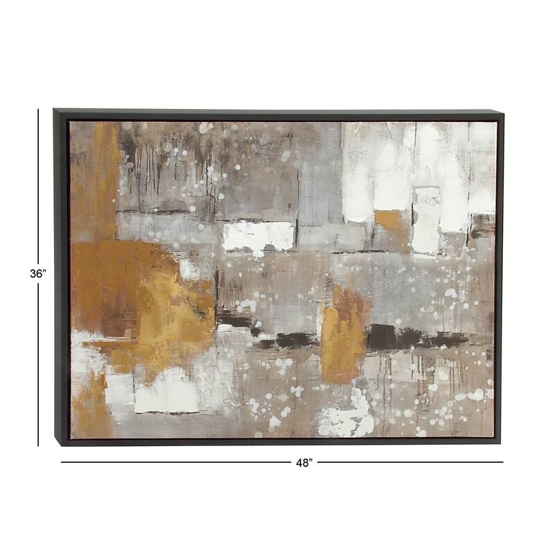 Canvas Abstract Framed Wall Art with Black and Yellow Details - Gray - Roche River Decor