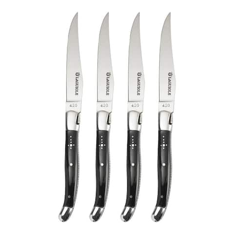 AU NAIN Laguiole Steak Knives with Black Horn Handles, Set of 4