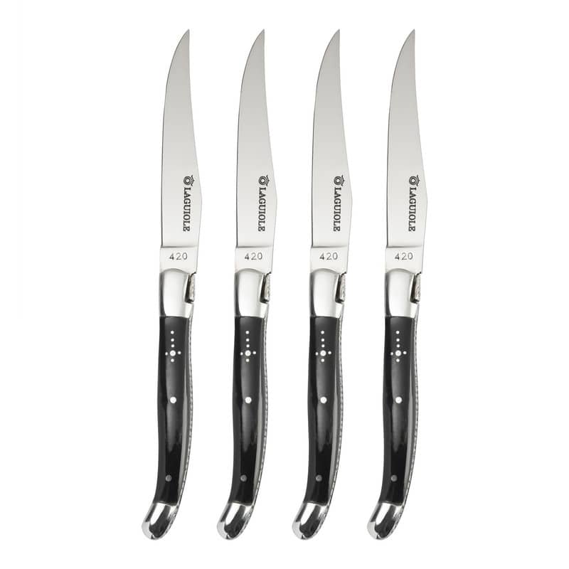 AU NAIN Laguiole Steak Knives with Black Horn Handles, Set of 4