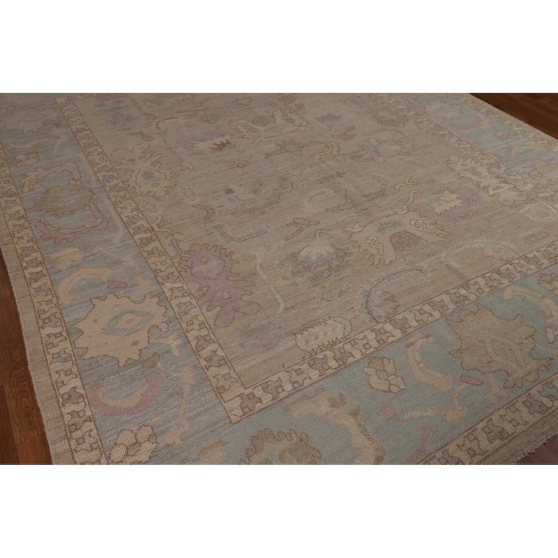Oushak Turkish Area Rug Hand-Knotted Floral Wool Carpet - 8'1"x 9'6"