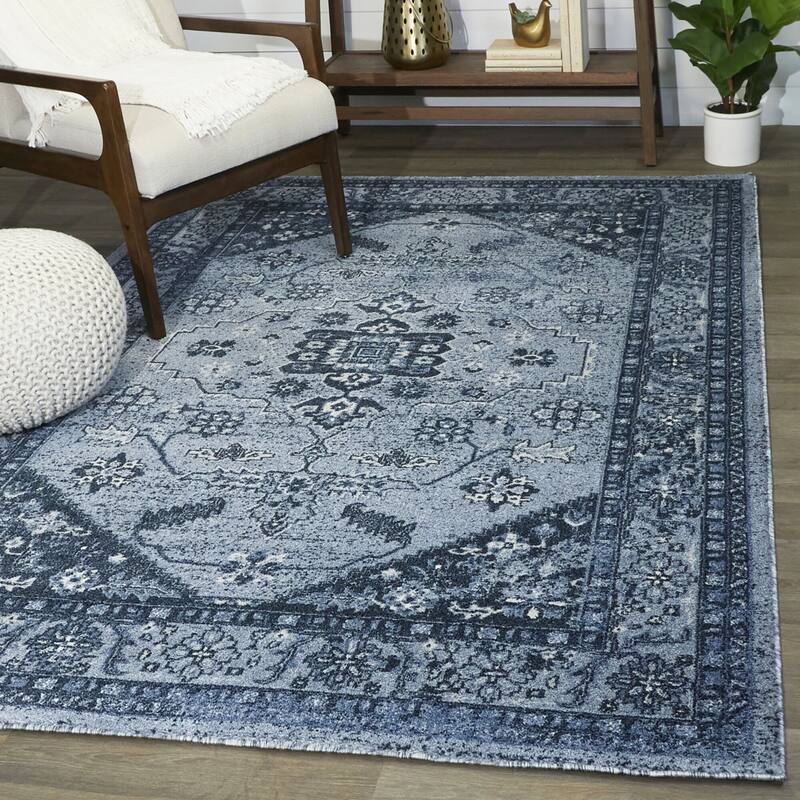 Philip Traditional Oriental Area Rug - 5'3" x 7' - Blue - Rectangle