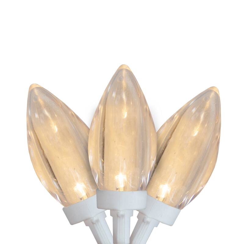 100 Warm White LED C9 Length Christmas Lights - 41 ft White Wire