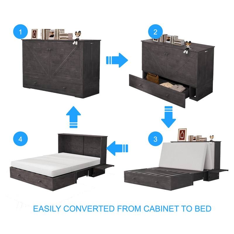 Mixoy Murphy Bed,Cabinet Chest Bed with Charging Station&Storage