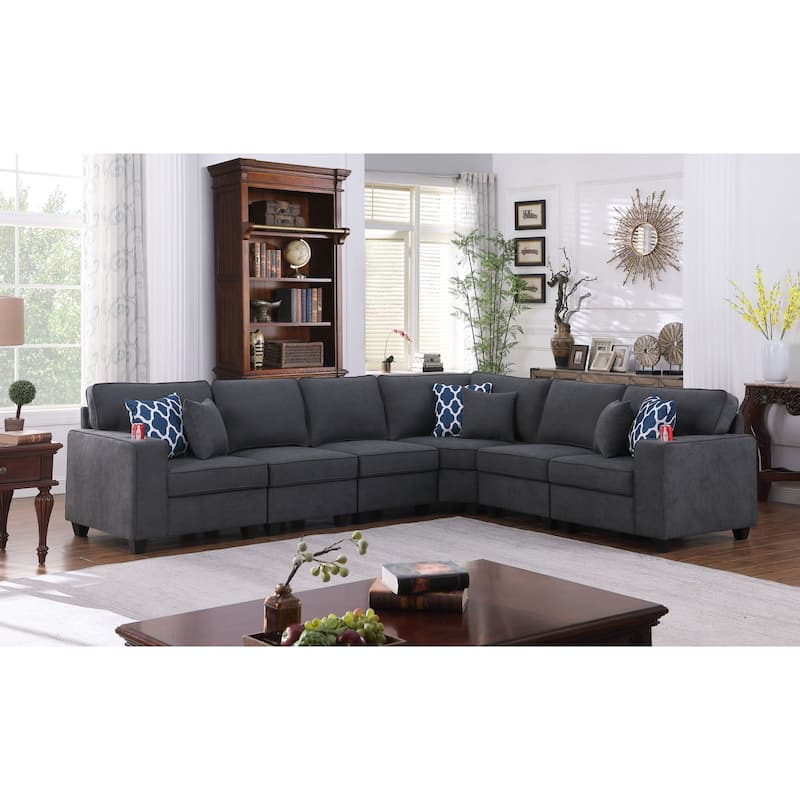 6 Piece Woven Upholstered L-Shape Sectional Sofa in Stone Gray - Stone Gray/Brown - Reversible