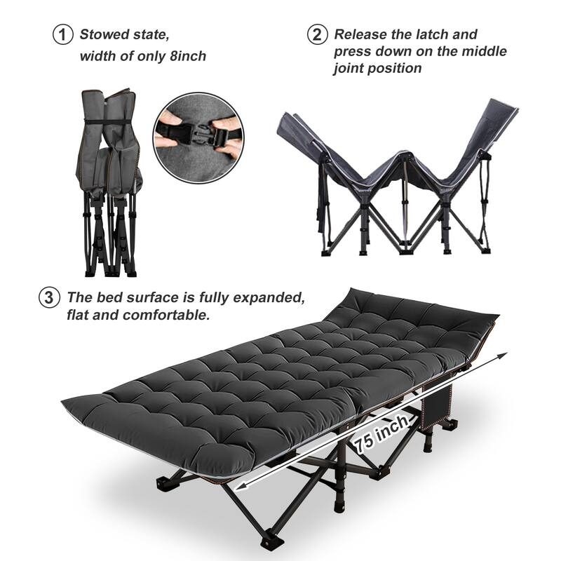 DoCred Portable Folding Camping Cot with 2 Side Mattress, 600 lbs