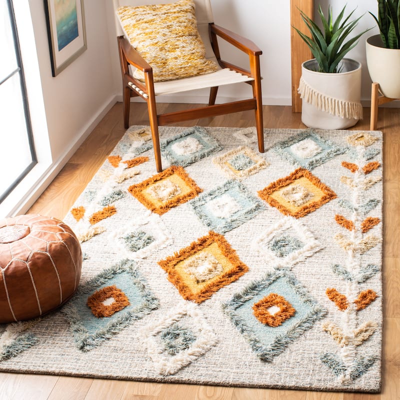 SAFAVIEH Handmade Kenya Dorkas Modern Wool Rug - 5' x 8' - Grey/Blue - Rectangle