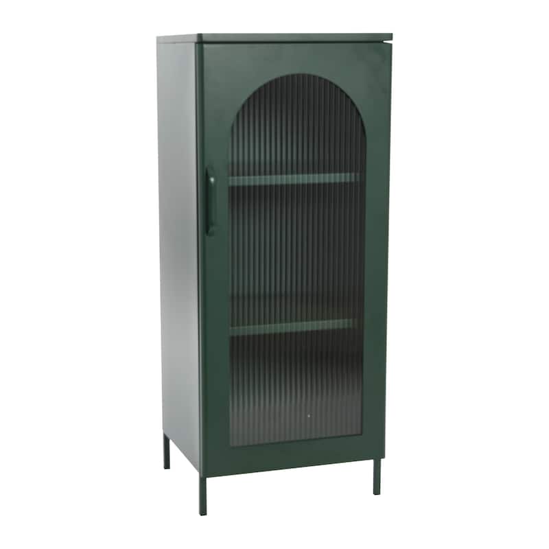Solstice Metal Accent Cabinet with 2 Adjustable Storage Shelves and Arched Glass Door - Green