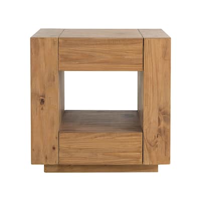2 Drawers and 1 Open Shelf Wooden End Table in Oak