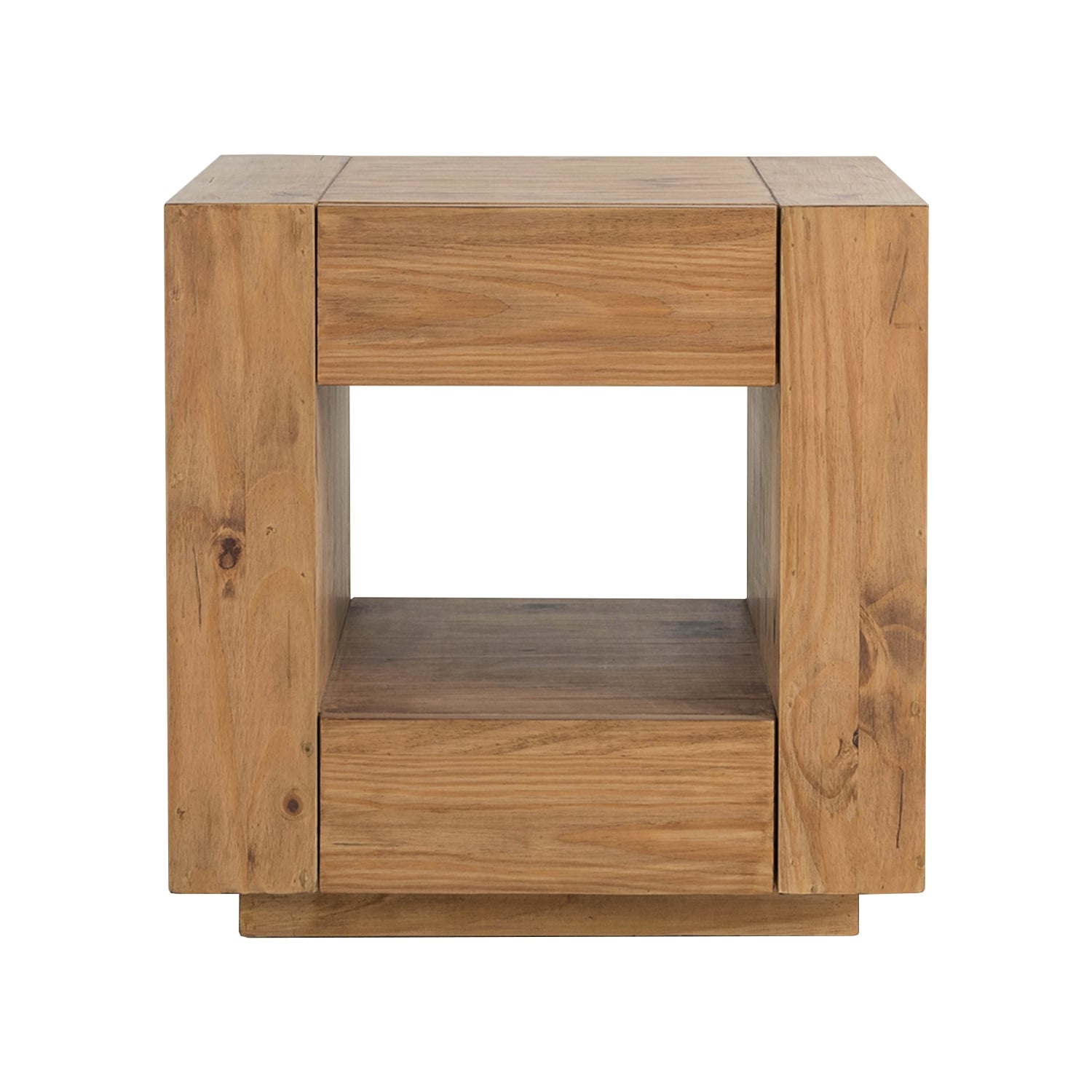 2 Drawers and 1 Open Shelf Wooden End Table in Oak