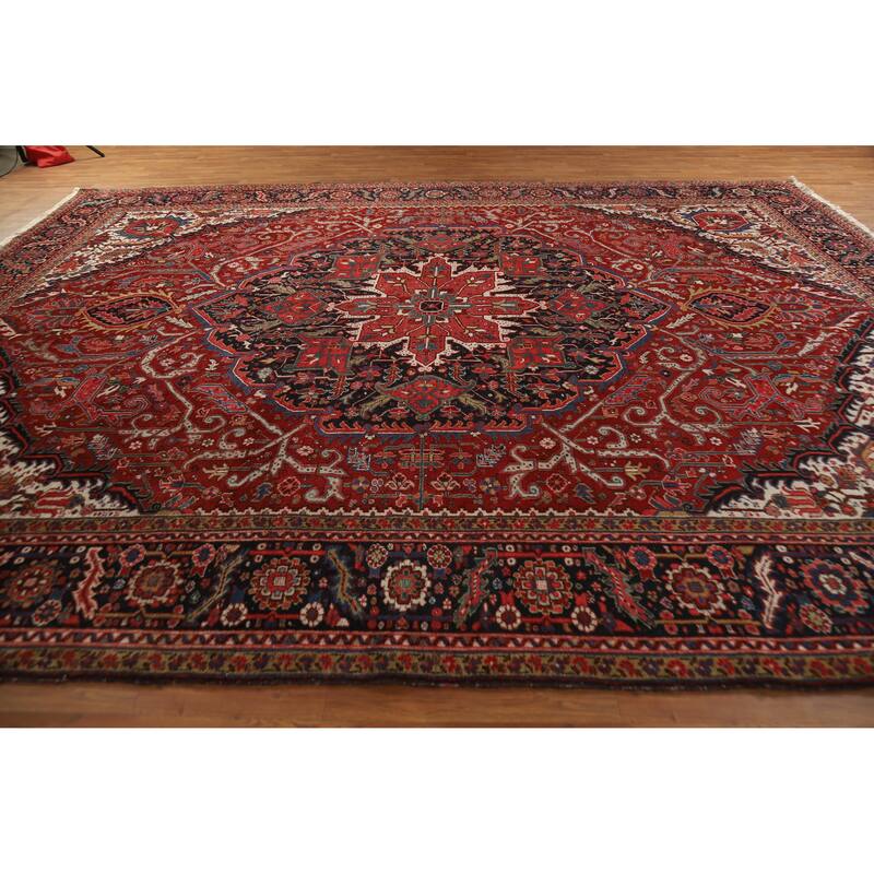 Hand Knotted Oriental 100% Wool Carpet Traditional Medallion Red Heriz (serapi) Area Rug - 15' 0'' X 11' 8''