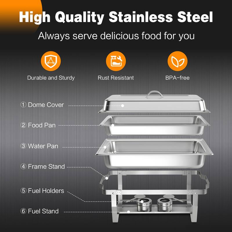 Set 2/4 Chafing Dish Buffet Packs 9 QT Steel Chafers with Food Pans