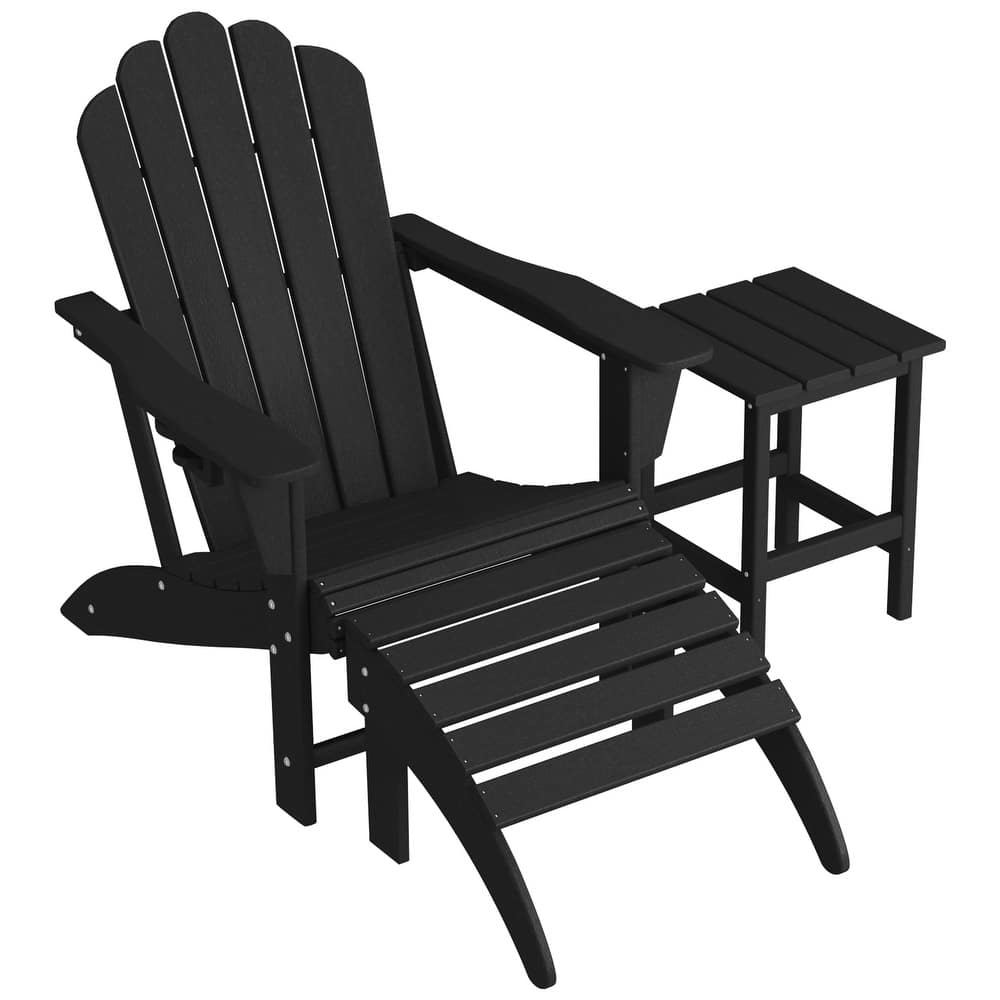 Aderson Outdoor Poly Adirondack Chair with Side Table and Ottoman
