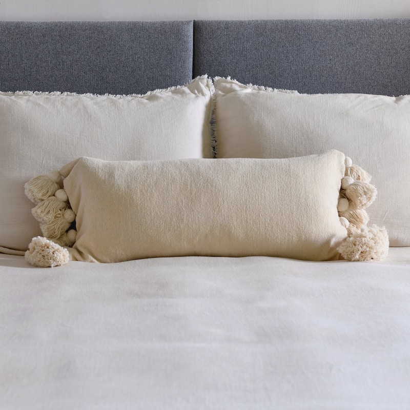 Cotton Chenille Lumbar Pillow with Tassels