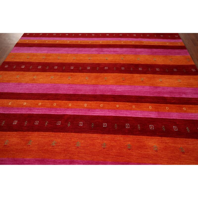 Striped Gabbeh Indian Area Rug Handmade Multi-Color Wool Carpet - 8'2" x 9'8"