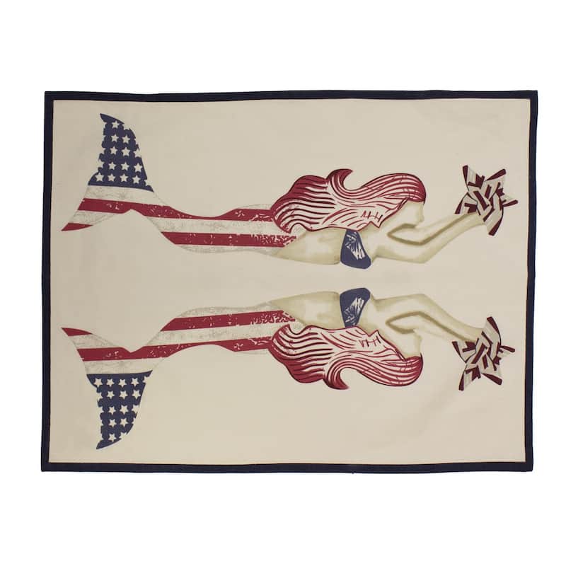 Patriotic Mermaid Stars And Red White Blue American Flag 4th of July Kitchen Tea Towel Decor