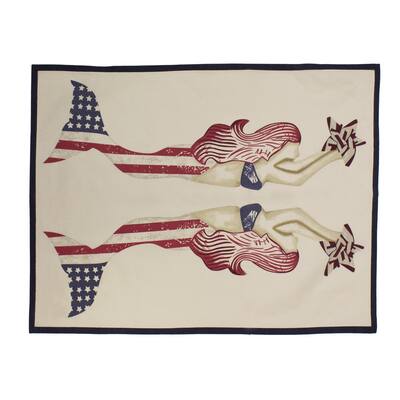 Patriotic Mermaid Stars And Red White Blue American Flag 4th of July Kitchen Tea Towel Decor