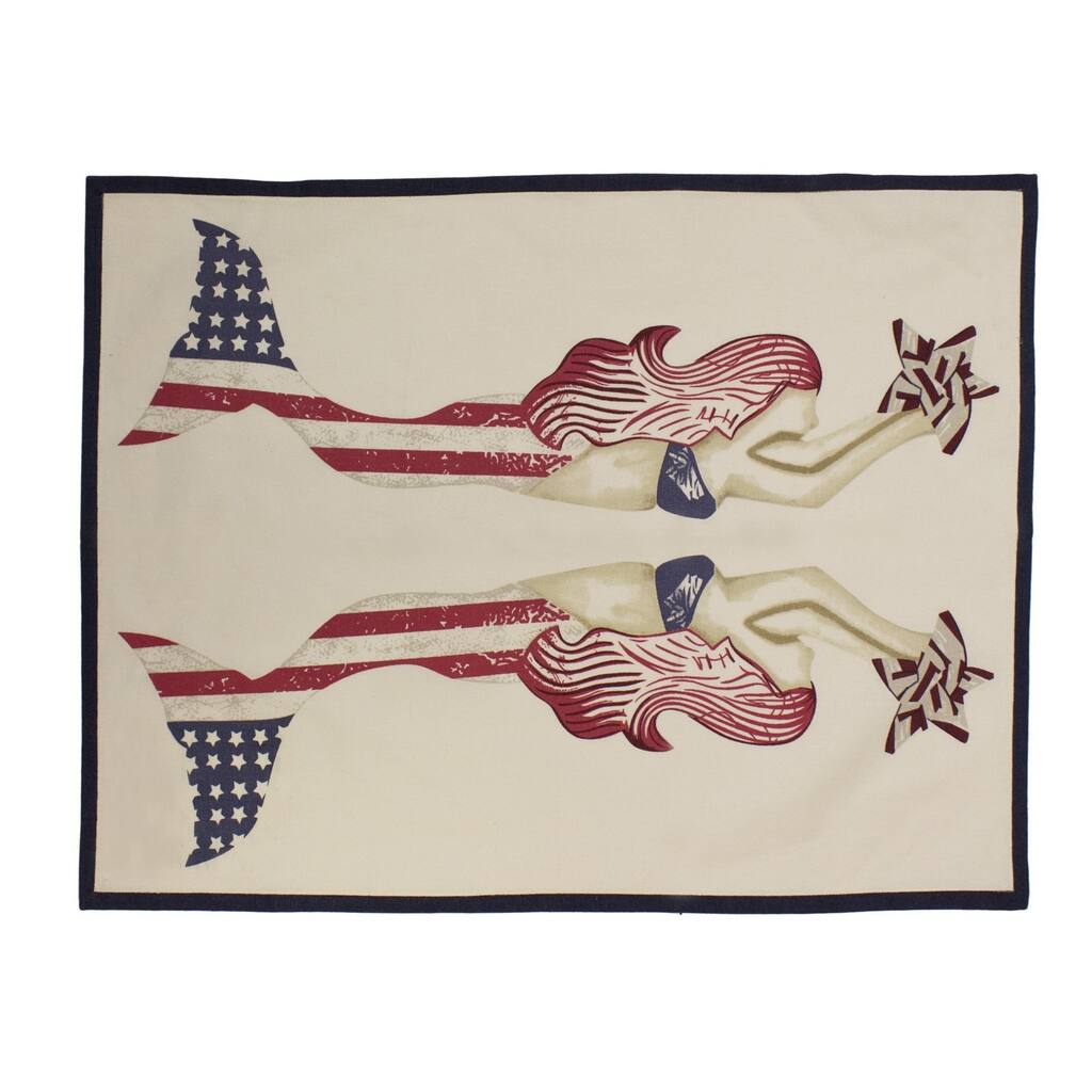 Patriotic Mermaid Stars And Red White Blue American Flag 4th of July Kitchen Tea Towel Decor