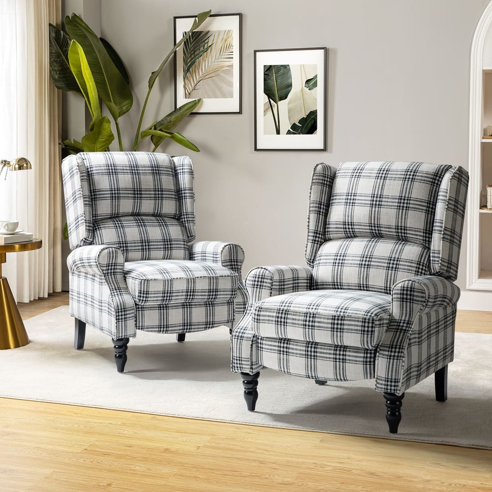 Olympus Upholstered Classic Manual Wingback Recliner with Solid Wood Legs Set of 2 by HULALA HOME