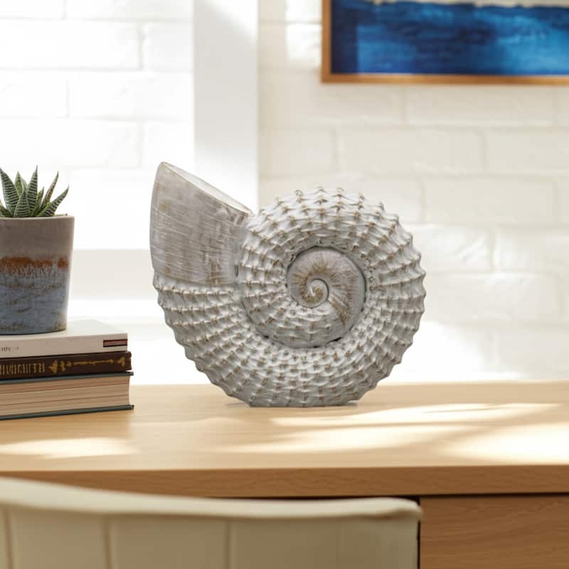 Polyresin Woven Shell Decor Figurine - White