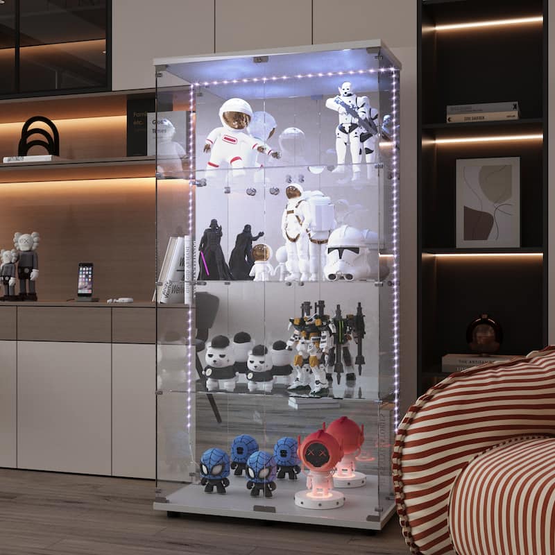 Glass Display Cabinet,Liquor Cabinet,File Cabinet,With Bluetooth Led Strip Light,Lock On The Door,Back Panel Is Mirror