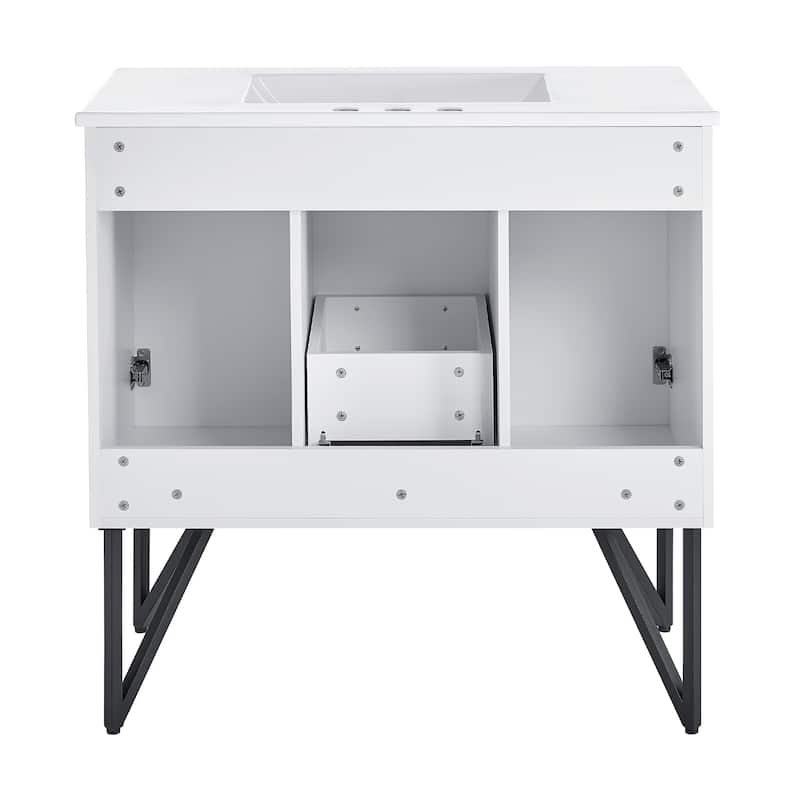 Annecy 36 In. White Bathroom Vanity With White, 3-Hole Ceramic Sink Top