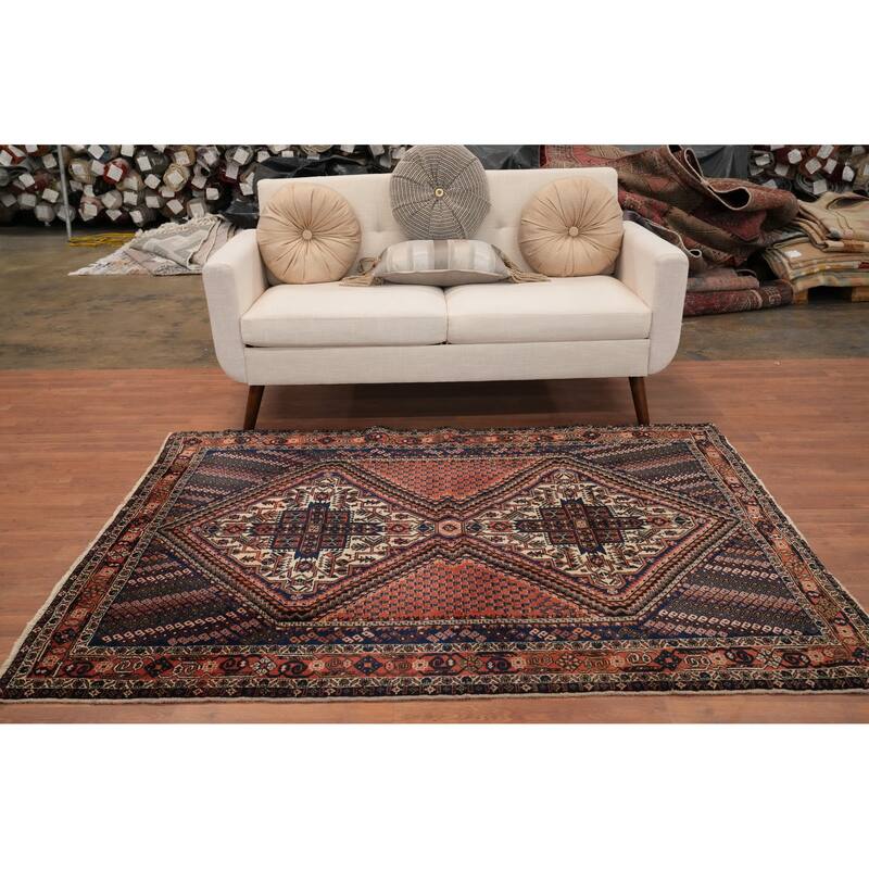 Hand Knotted Oriental 100% Wool Carpet Traditional Tribal Beige & Ivories Afshar Area Rug - 6' 4'' X 4' 10''
