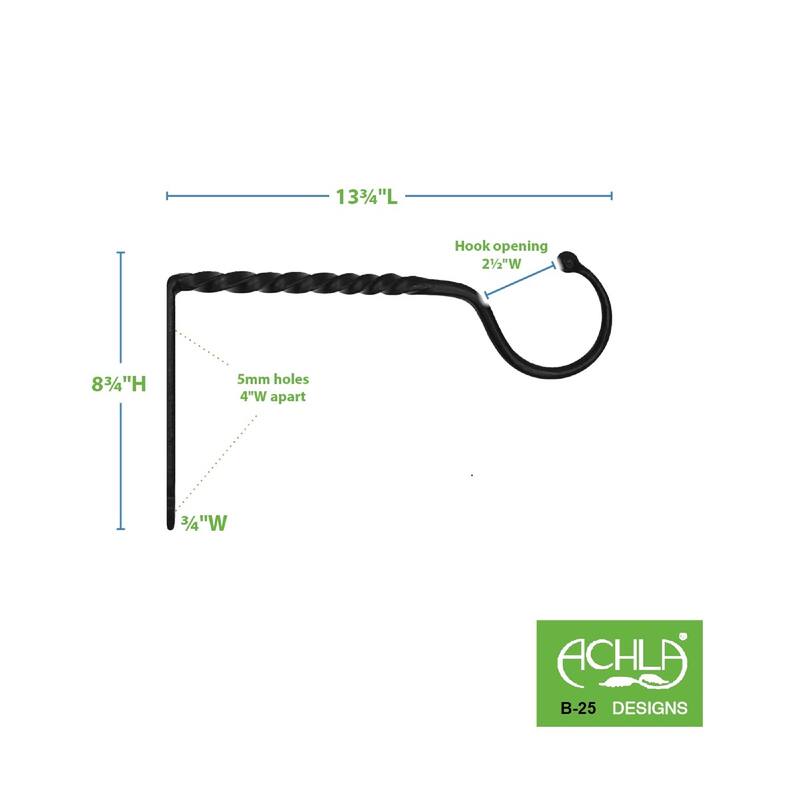 Achla Designs Wrought Iron Twisted Jumbo Bracket, Small, 14 Inch Wide, Black Powder Coat Finish
